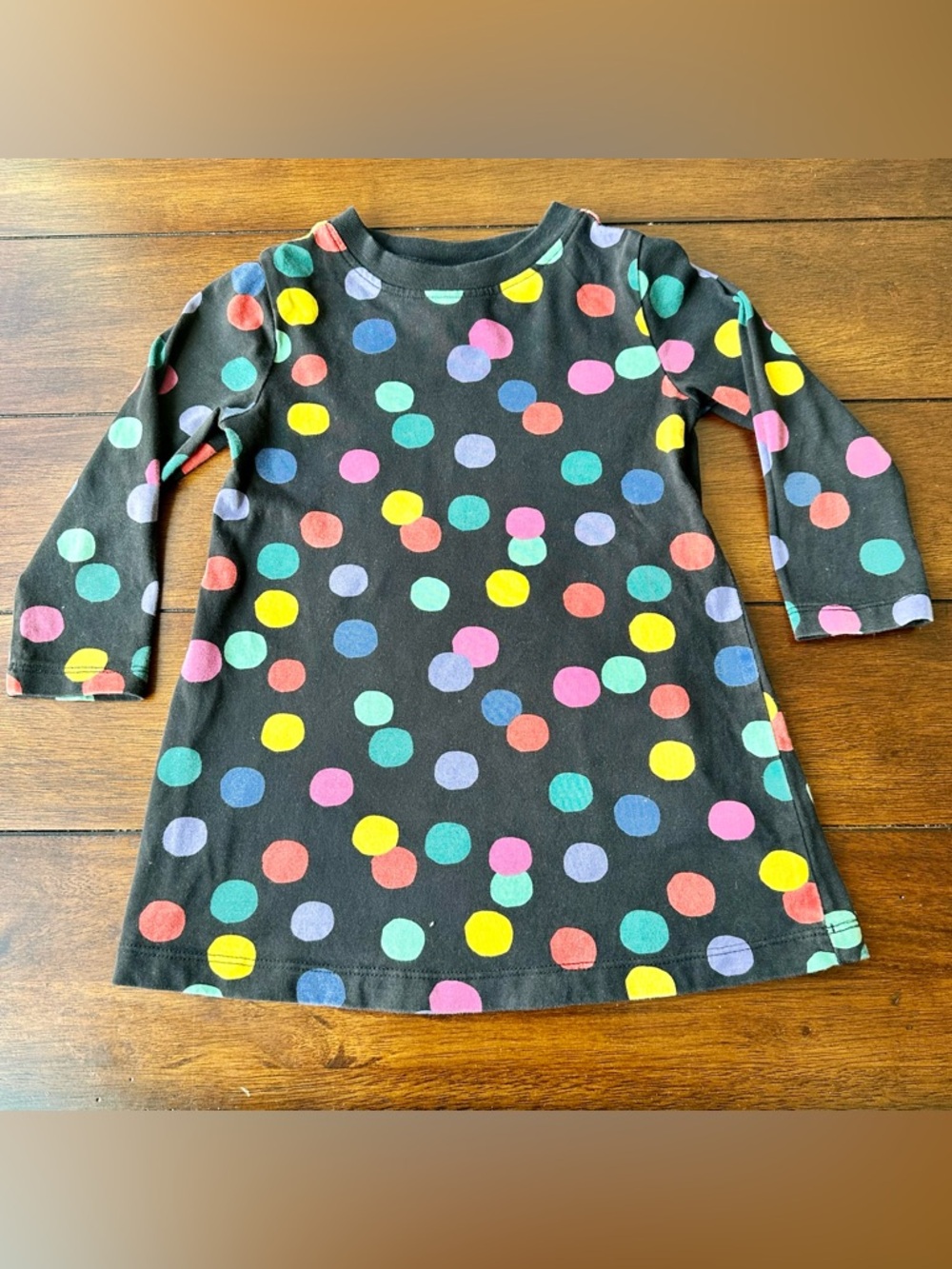 Hanna Andersson Black Tee with Multicolor Polka Dots